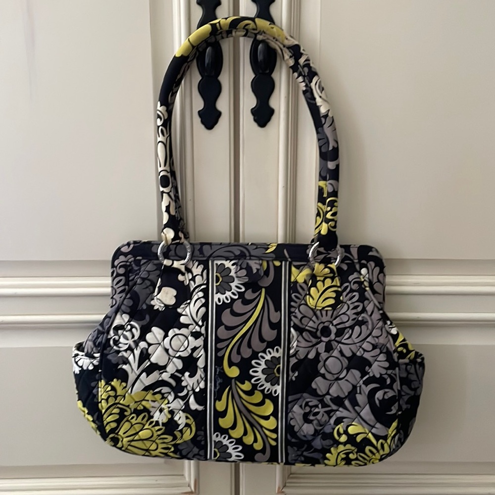 Vera Bradley purse-black,white,yellow print.